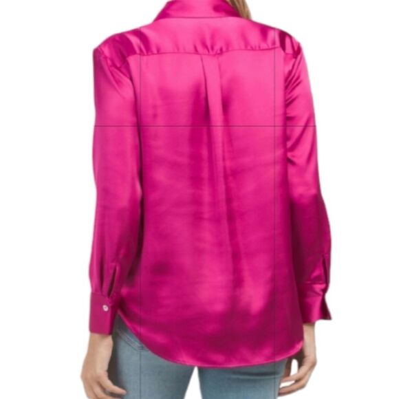 🔸️NWT Rachel Zoe Fuchsia Buttoned Long Sleeve Top Small - Picture 2 of 12